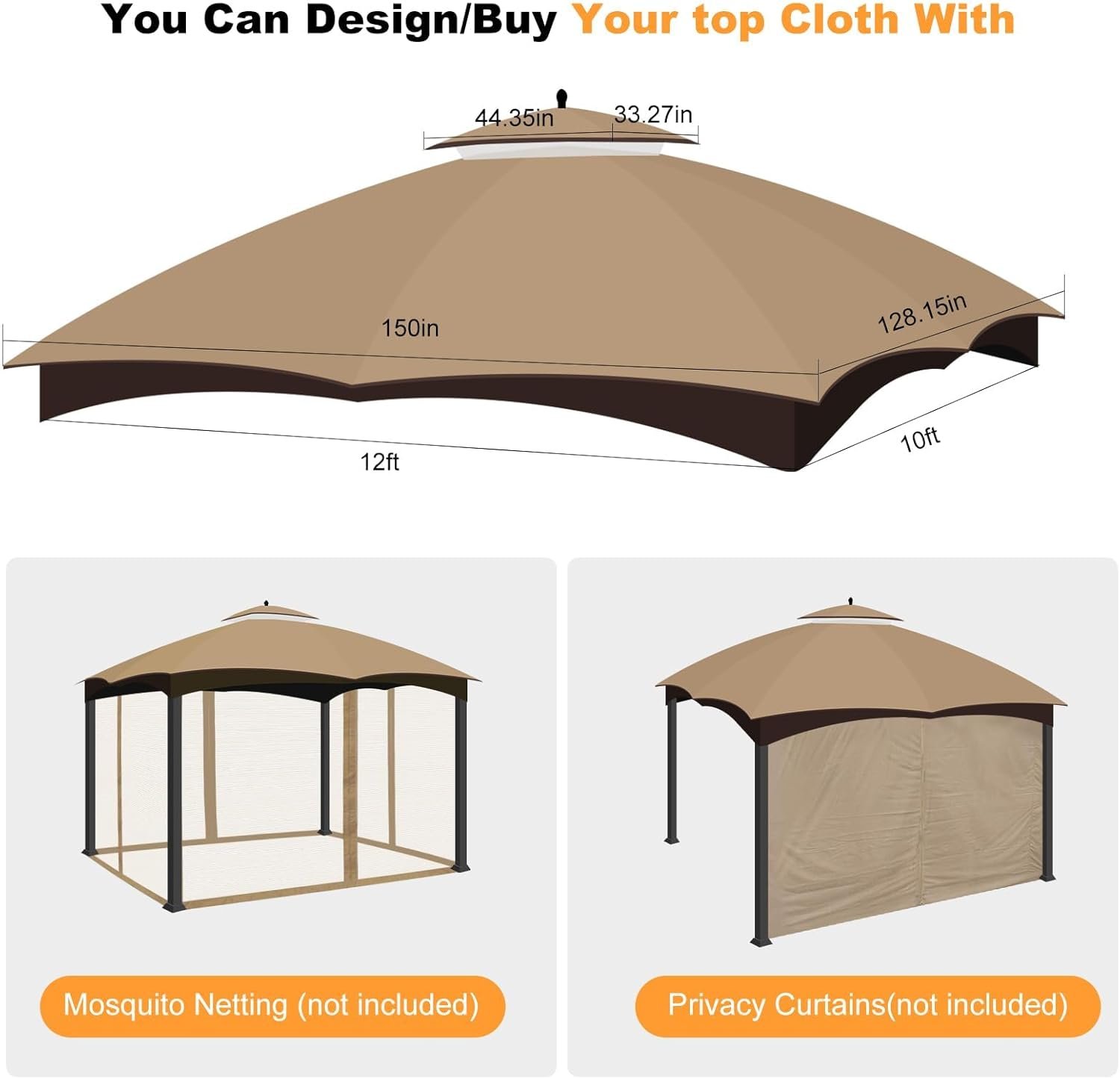 Gazebo Canopy – Premium 10x12 Replacement for Lowe’s Allen Roth - Easy-to-install gazebo canopy fitting perfectly onto the Lowe’s 10x12 gazebo frame.