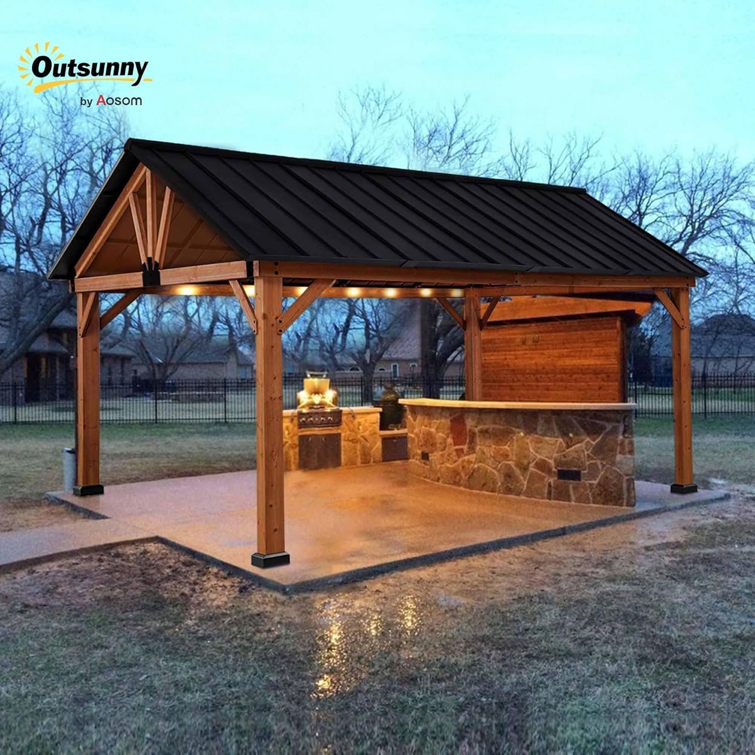Wooden Gazebo – Premium 11x13 Hardtop Pavilion for Patio - 81UJCsZ0XUL. AC SL1500 Natural wood frame of the wooden gazebo adds sophistication and charm to any patio or garden.