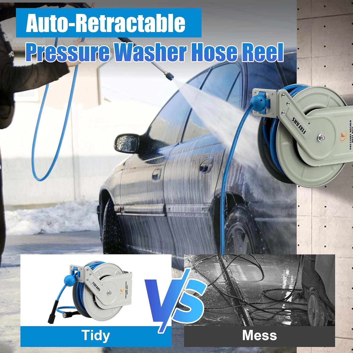 Heavy Duty Hose – Pressure Washer 1/4" x 60ft Retractable Hose Reel - 81oh7Pf01HL. AC SL1500 The heavy duty hose features a flexible, durable design for outdoor pressure washing.