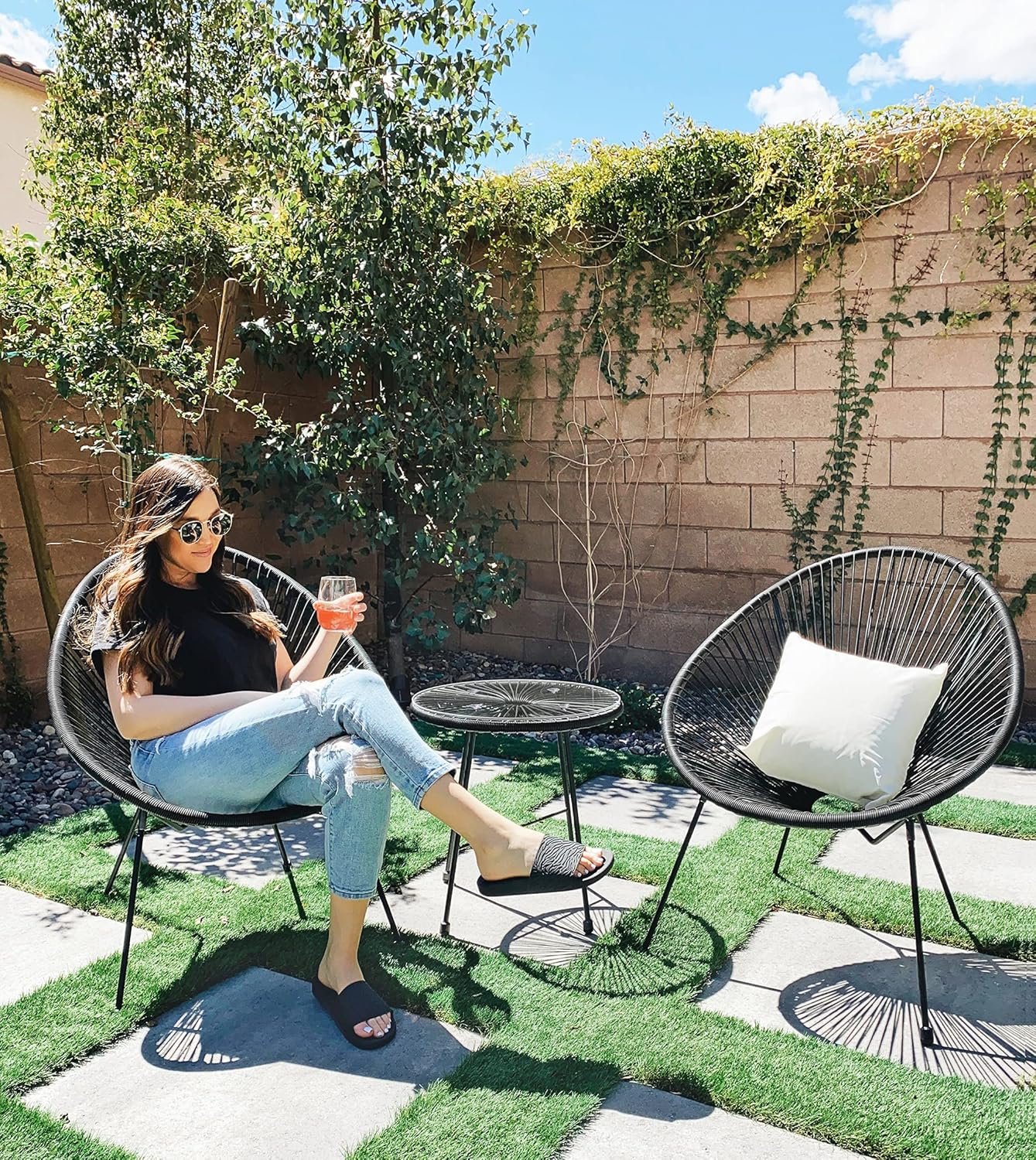 Garden Furniture Set – 3-Piece Acapulco Chairs with Cushions and Glass Table - A1XJR6mdjOS. AC SL1500 The weather-resistant garden furniture set made of PE rattan and glass, perfect for outdoor use.