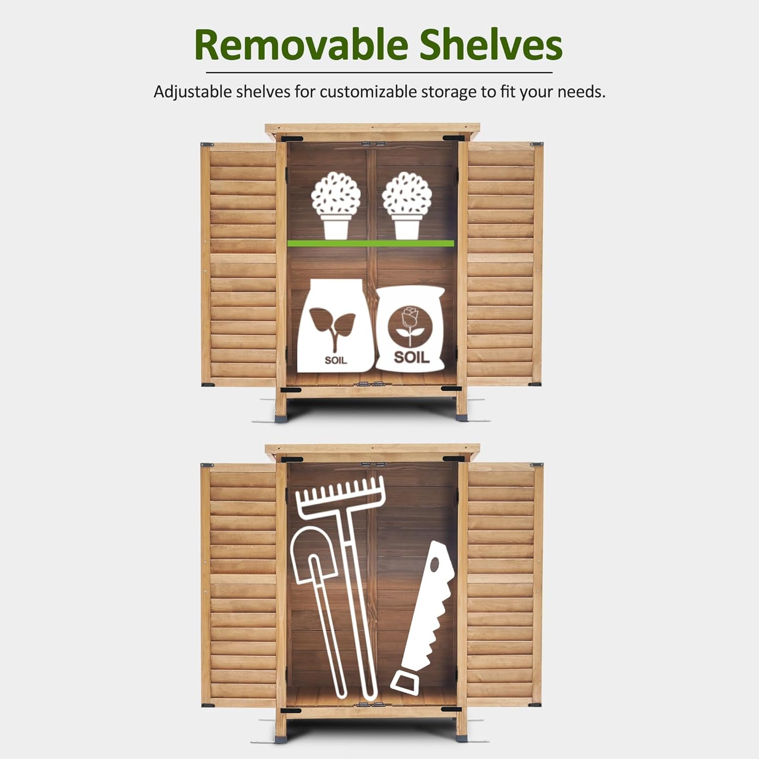 Compact Wood Shed Small Garden Storage Cabinet - 71TTKFek6mL. AC SL1500 Vertical storage shed focusing on the sloping roof covered with waterproof asphalt to prevent water accumulation and ensure longevity.